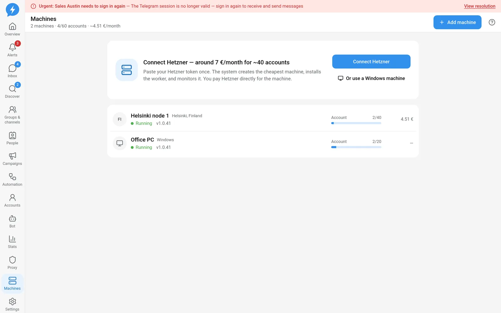 Machines running accounts in the Demo workspace
