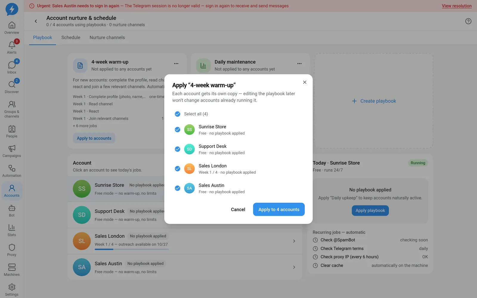 Selecting accounts to receive a copy of a nurture playbook