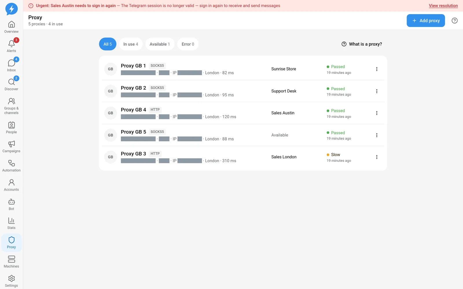 Proxy pool in the Demo workspace