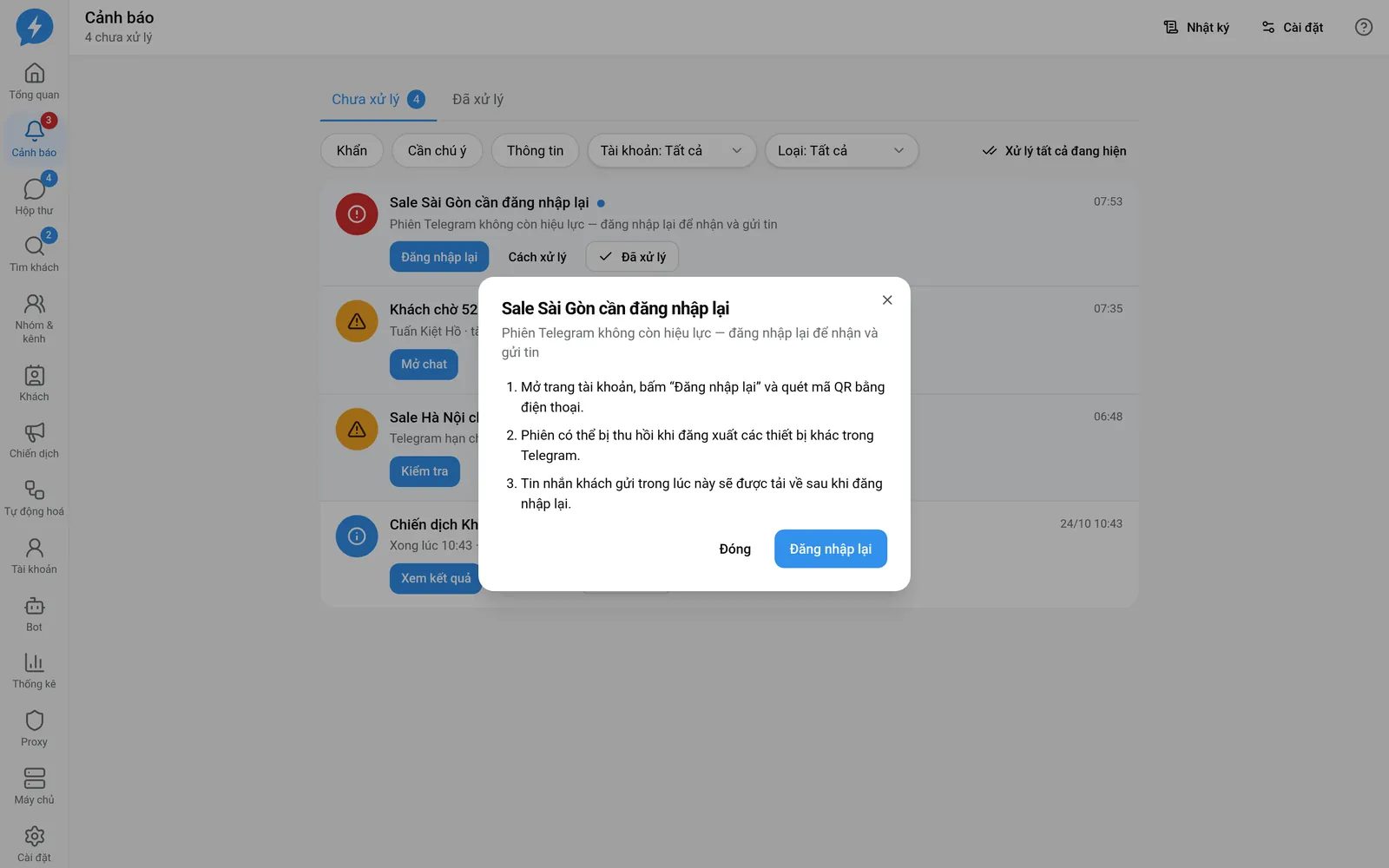 Phần hướng dẫn xử lý một cảnh báo trong workspace Demo